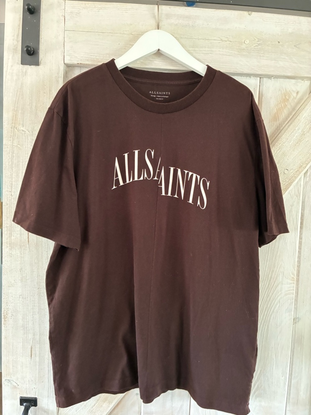 All Saints Brown Crewneck Logo Tee - Picture 2 of 5